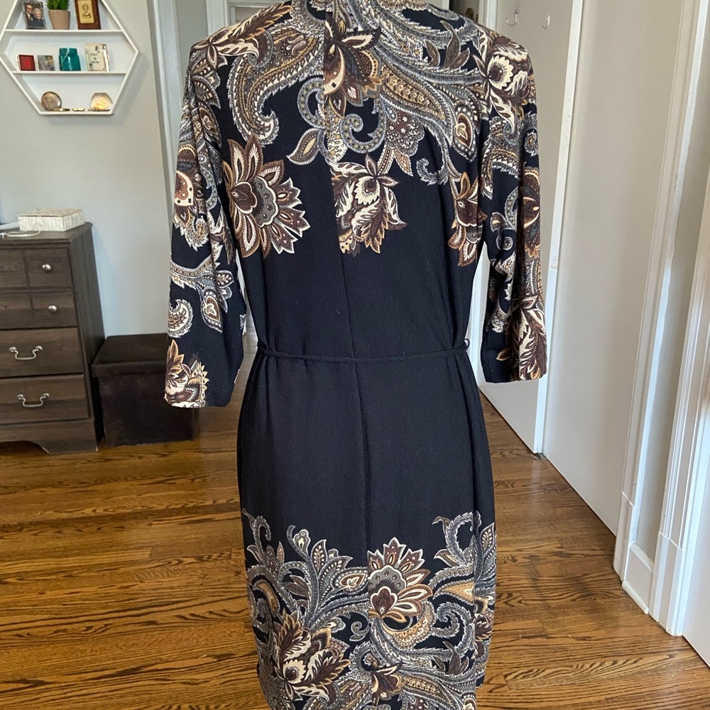 Sandra Darren Black and Brown Paisley 3/4 Sleeve Dress - Picture 5 of 8